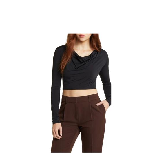 Open Edit NWT Crop Top Size Small slouchy cowl neckline Burgundy - Picture 5 of 9